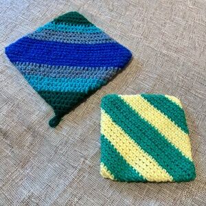 Vintage Striped Crochet Colorful Pot Holders